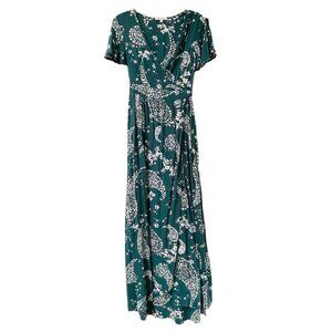 Patrons Of Peace Faux Wrap Maxi Dress Womens Small Green Floral Boho Beach Party